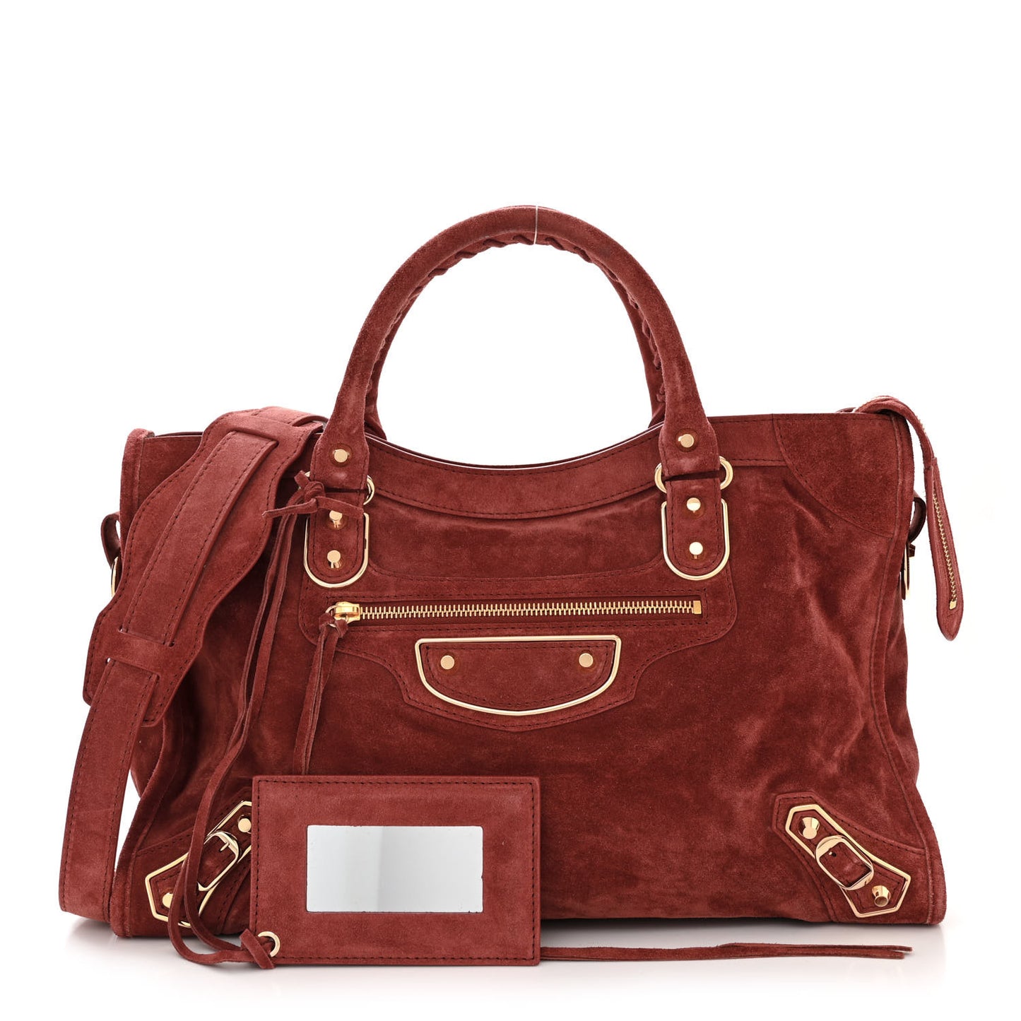 Baby Daim Suede Gold Metallic Edge Hardware City Bois De Rose Fonce