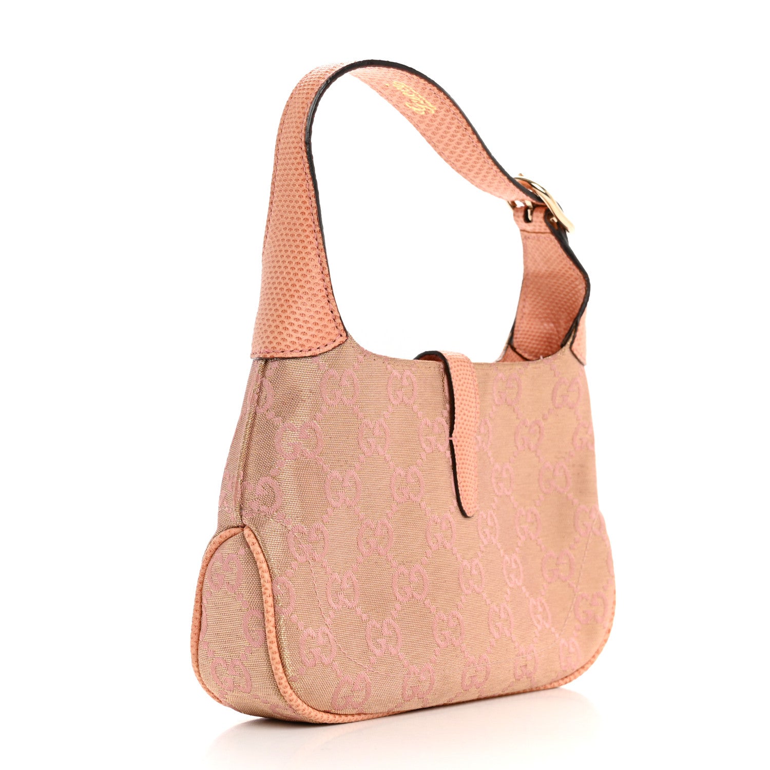 Gucci Metallic Monogram Lizard Jackie O Hobo Pink 3 of 12
