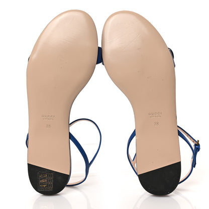 Gucci Lifford Calfskin GG Marmont Ankle Wrap Flat Sandals 38 Bright Blue 5 of 6