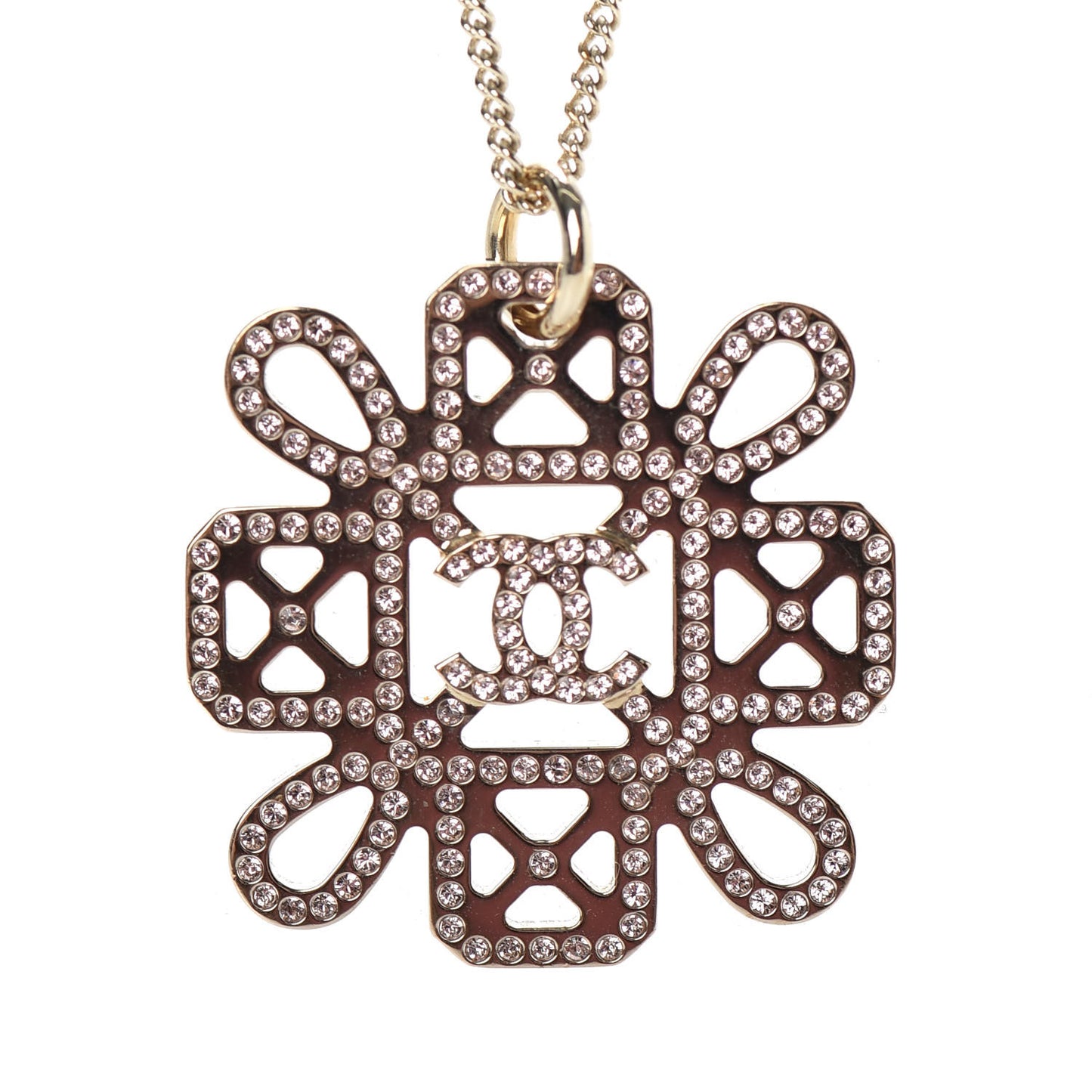 Crystal Strass Cross CC Necklace Gold