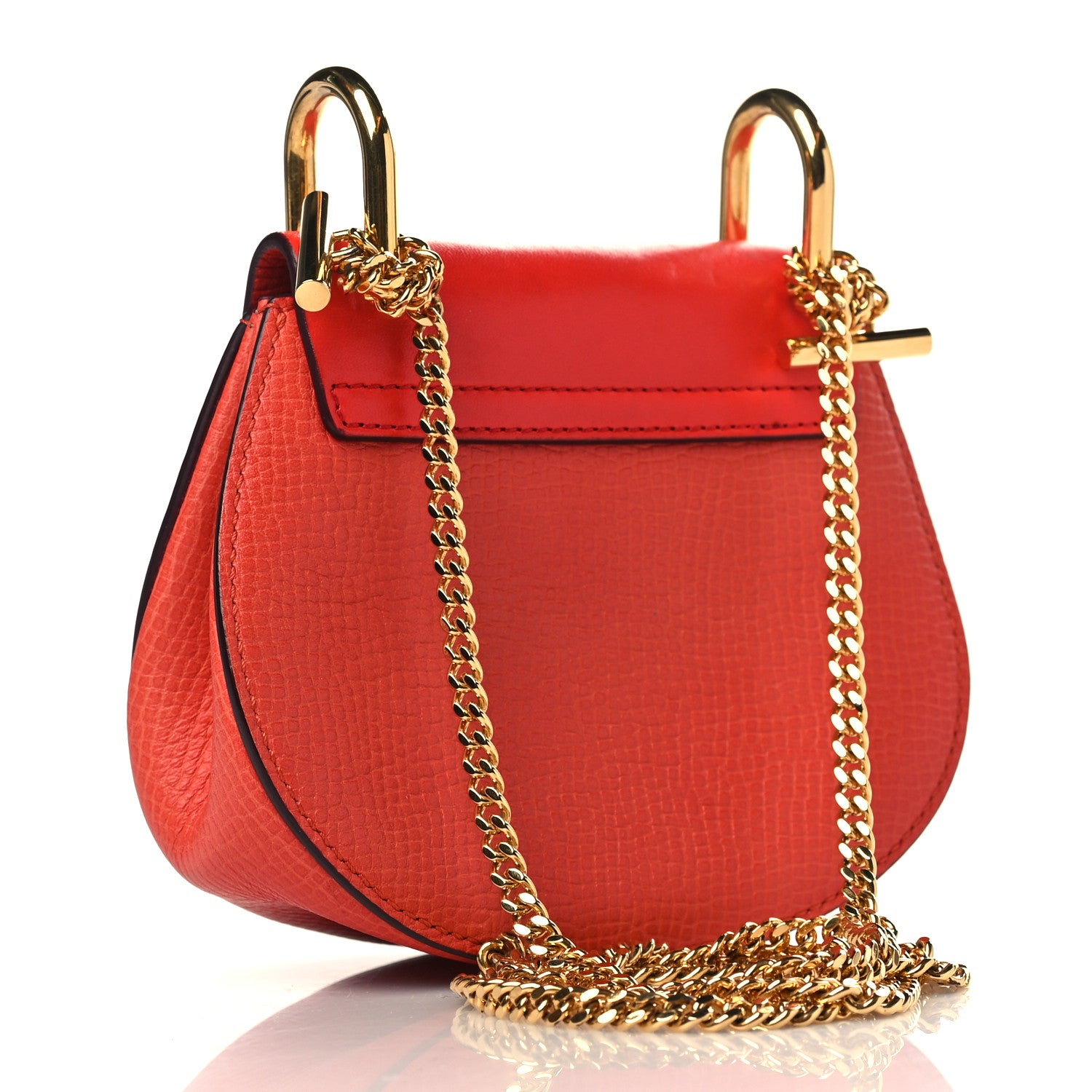 Chloe Grained Calfskin Lambskin Mini Drew Shoulder Bag Coral Pop 3 of 10