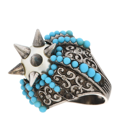 Gucci Pearl Beaded Spiked Ring 6.5 Silver Turquoise 3 of 8