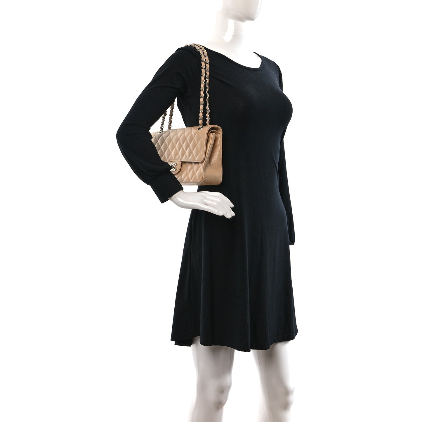 Caviar Quilted Medium Double Flap Light Beige