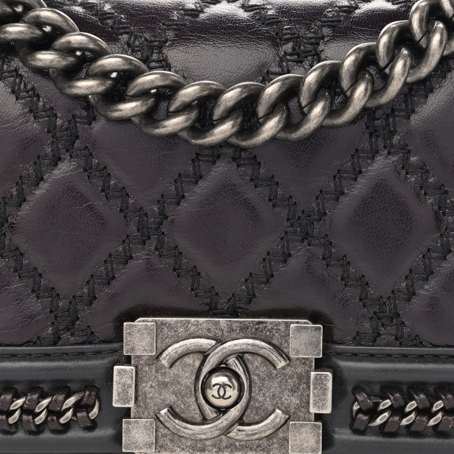 Chanel Shiny Goatskin Quilted Small Boy Top Handle Flap Charcoal 8 of 15