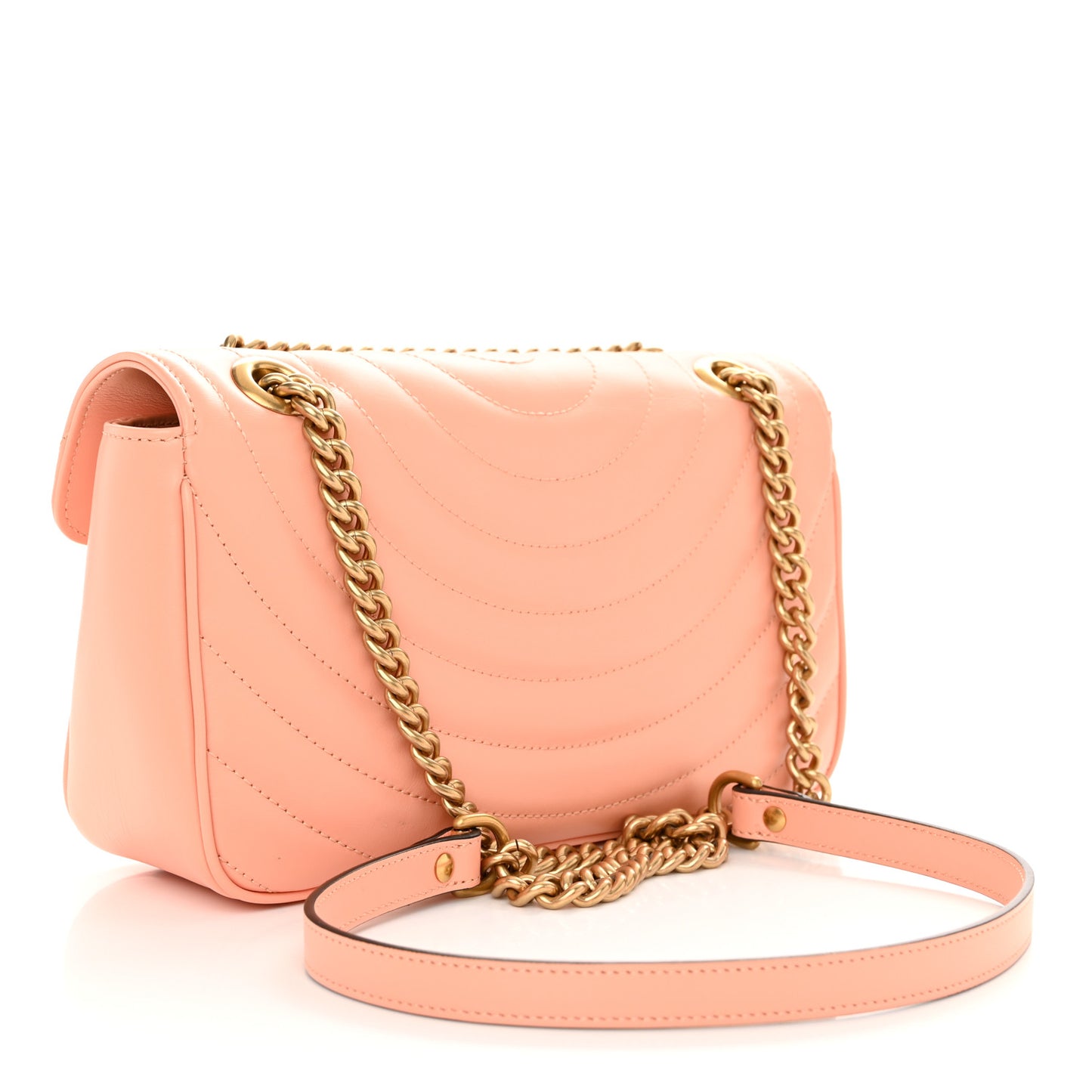 Calfskin Vertical Ring Matelasse Small GG Marmont Shoulder Bag Peachy Chic