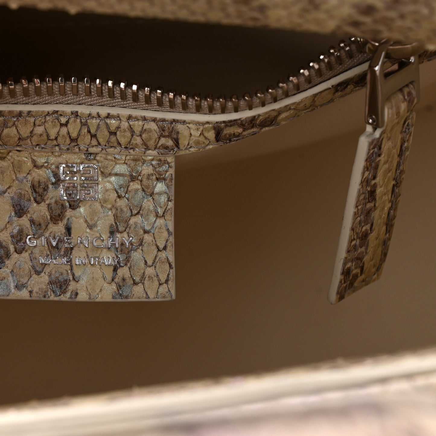 Snakeskin Mini Lock Antigona Shoulder Bag Dusty Gold