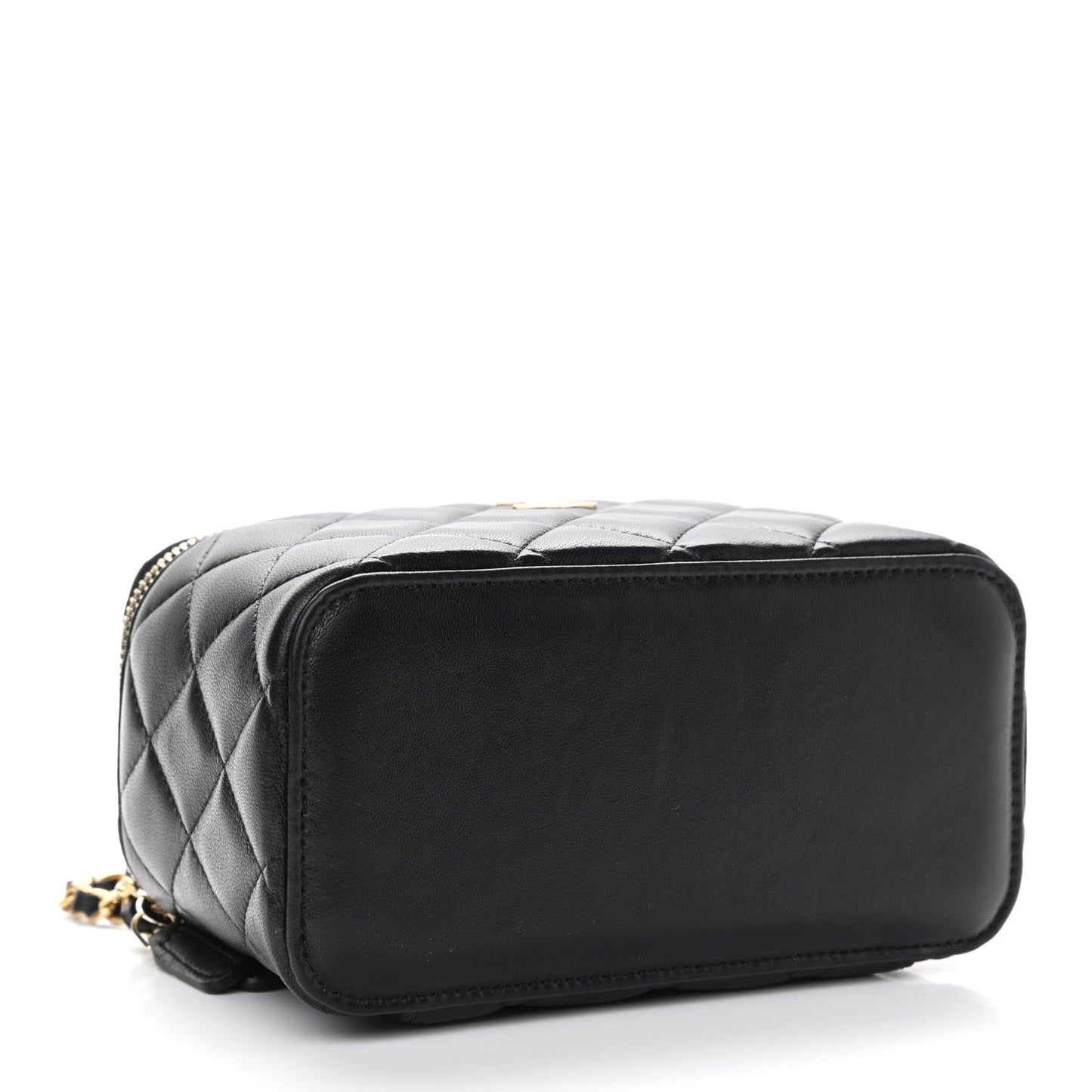 Lambskin Quilted Small Top Handle Vanity Case With Chain Black