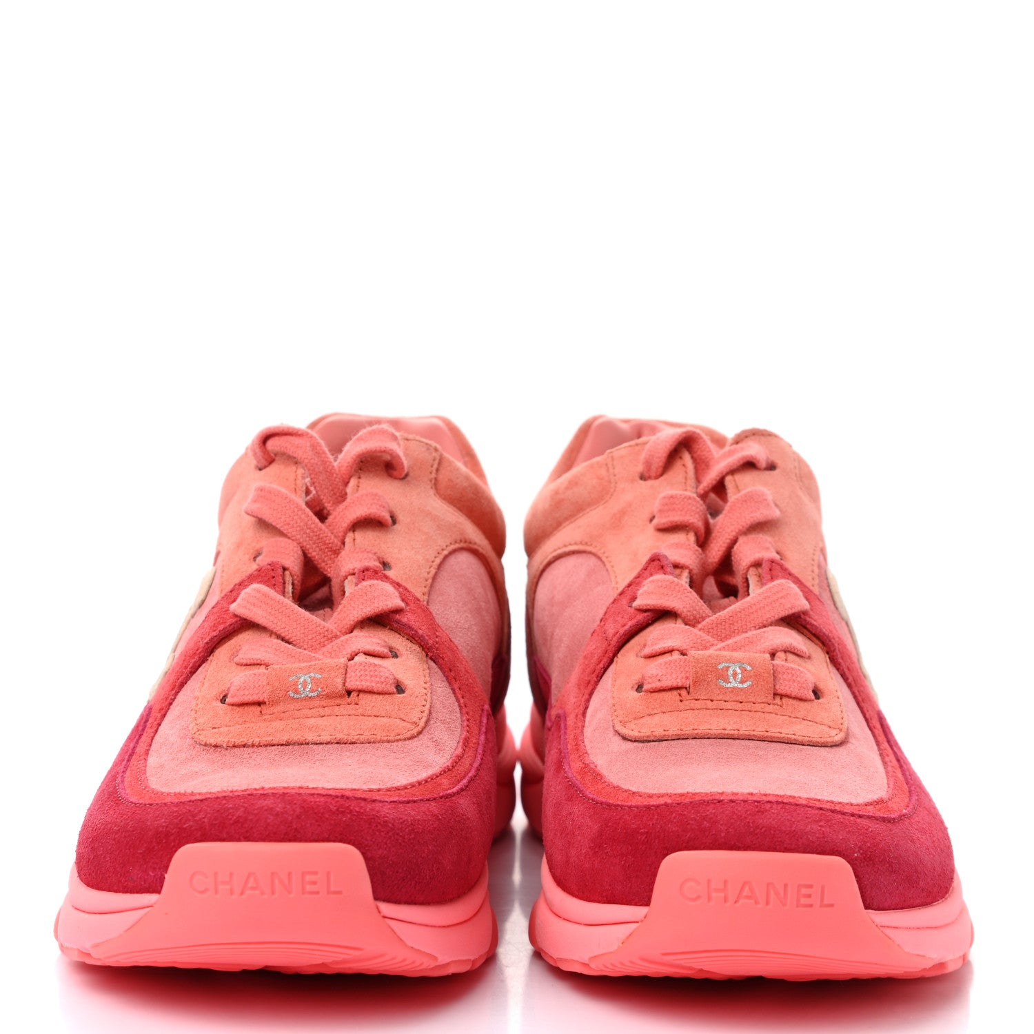 Chanel Nylon Lambskin Suede Calfskin CC Sneakers 38 Coral 2 of 8