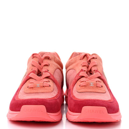 Chanel Nylon Lambskin Suede Calfskin CC Sneakers 38 Coral 2 of 8