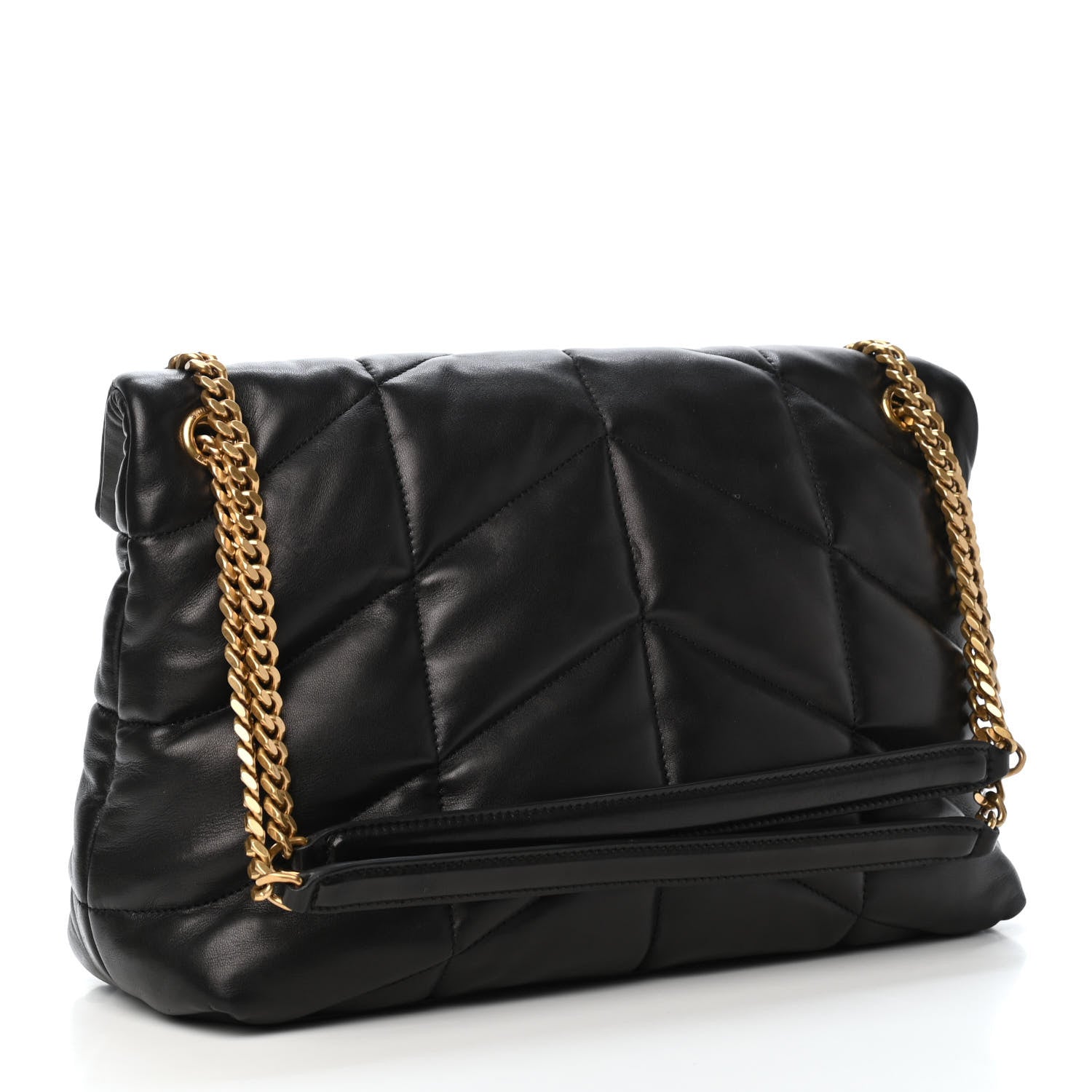 Saint Laurent Lambskin Quilted Medium Loulou Puffer Monogram Chain Satchel Black 2 of 4