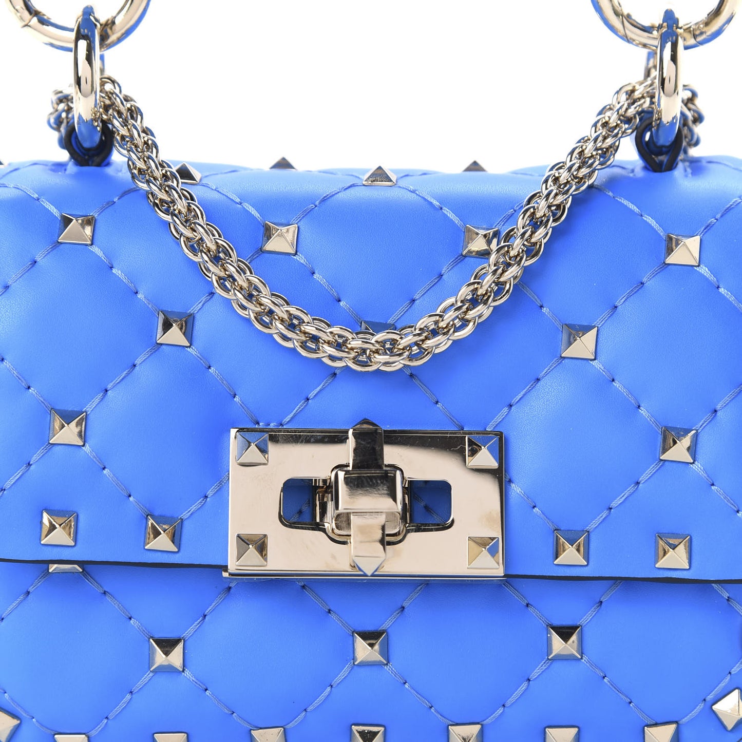 Calfskin Micro Rockstud Spike Shoulder Bag Blue Fluo