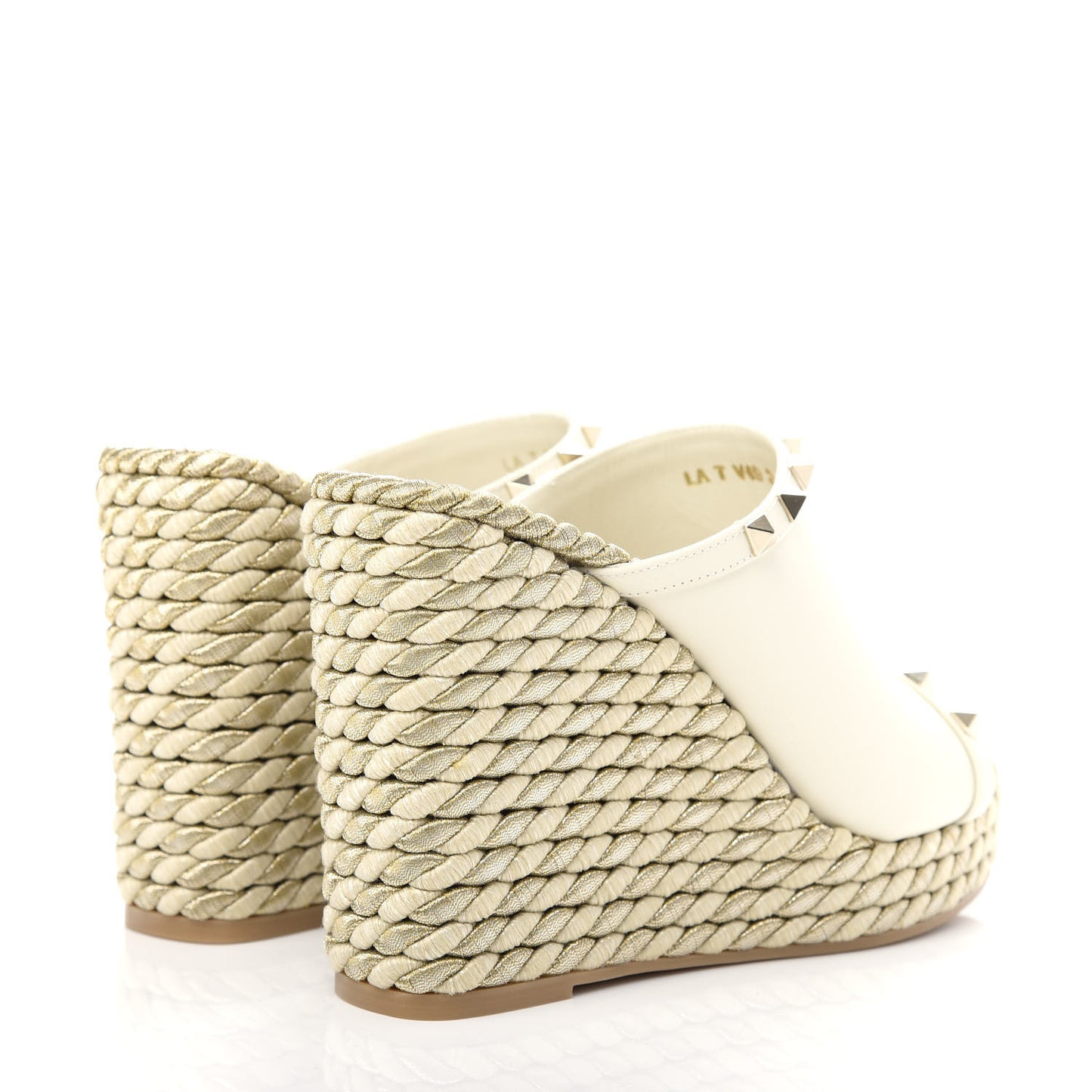 Calfskin Silk Rockstud Torchon Espadrille Wedge 25/115mm Slide Sandals 37 Light Ivory