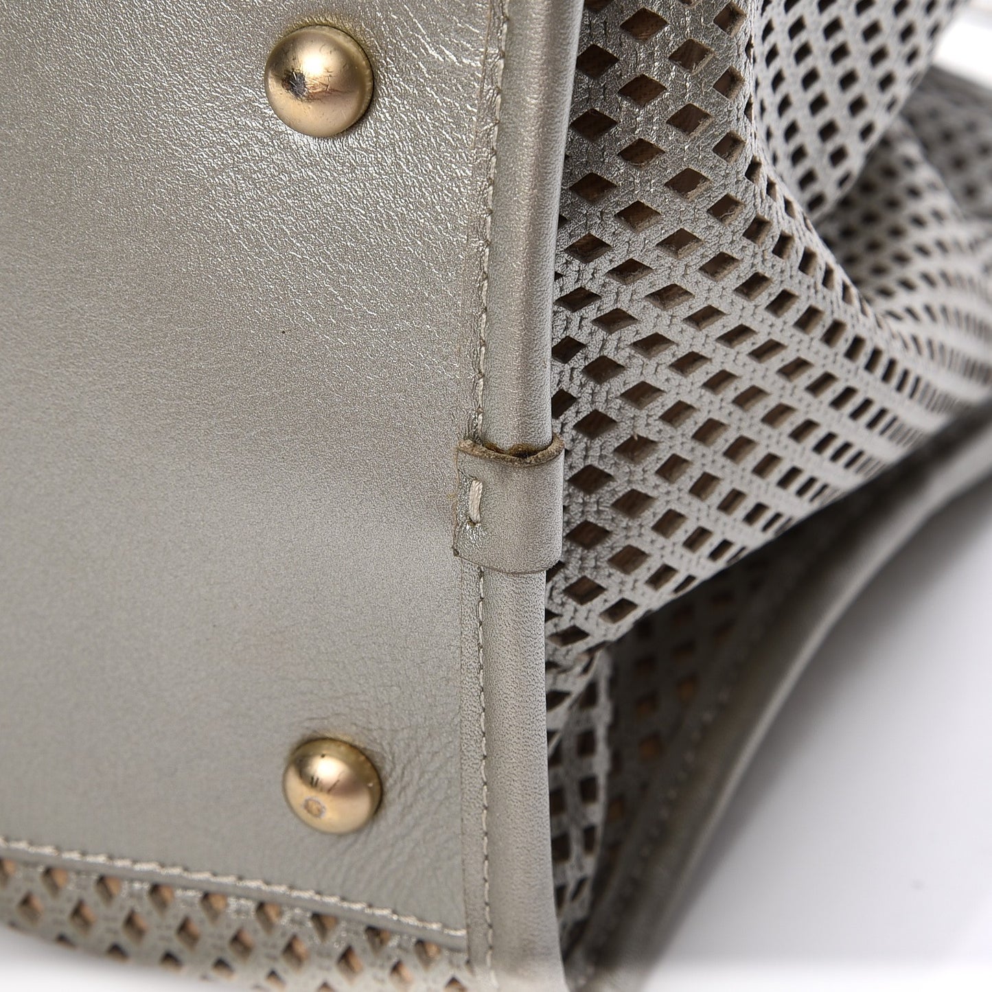 Metallic Calfskin Perforated Up In The Air Tote Silver