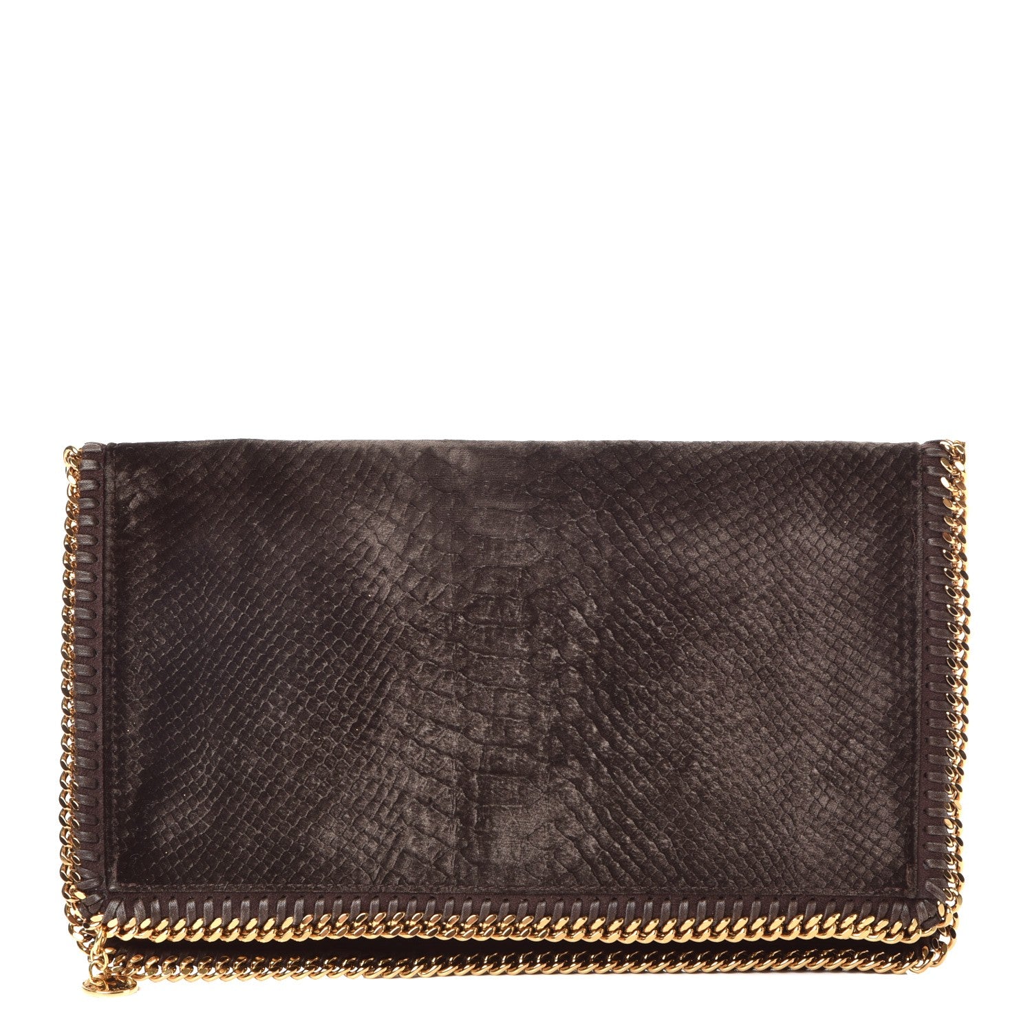 Stella McCartney Snake Embossed Velvet Falabella Fold Over Clutch Brown 1 of 9