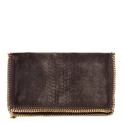 Stella McCartney Snake Embossed Velvet Falabella Fold Over Clutch Brown 1 of 9