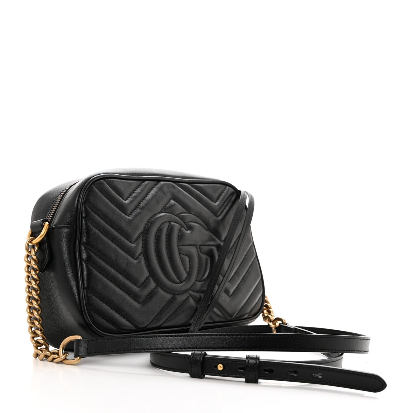 Calfskin Matelasse Small GG Marmont Chain Shoulder Bag Black