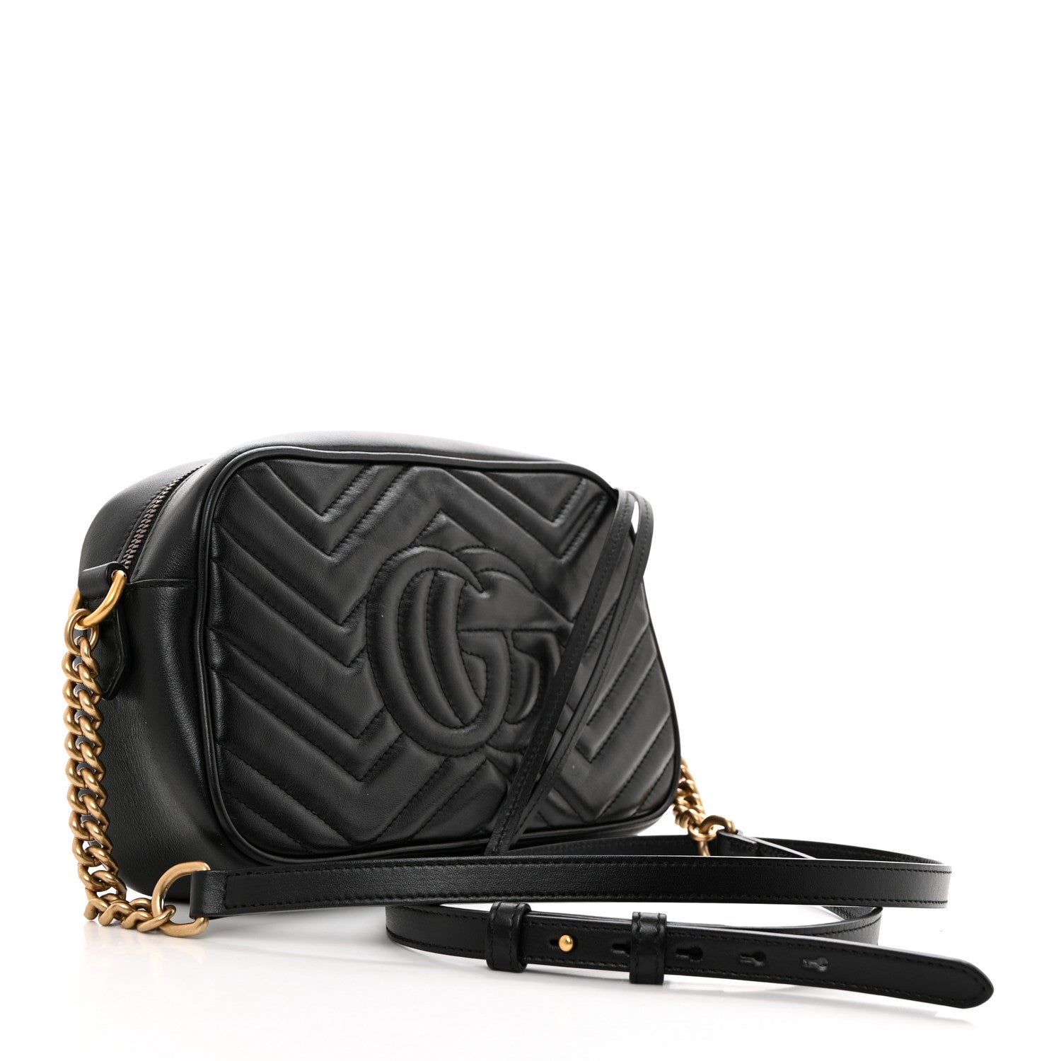 Gucci Calfskin Matelasse Small GG Marmont Chain Shoulder Bag Black 2 of 10