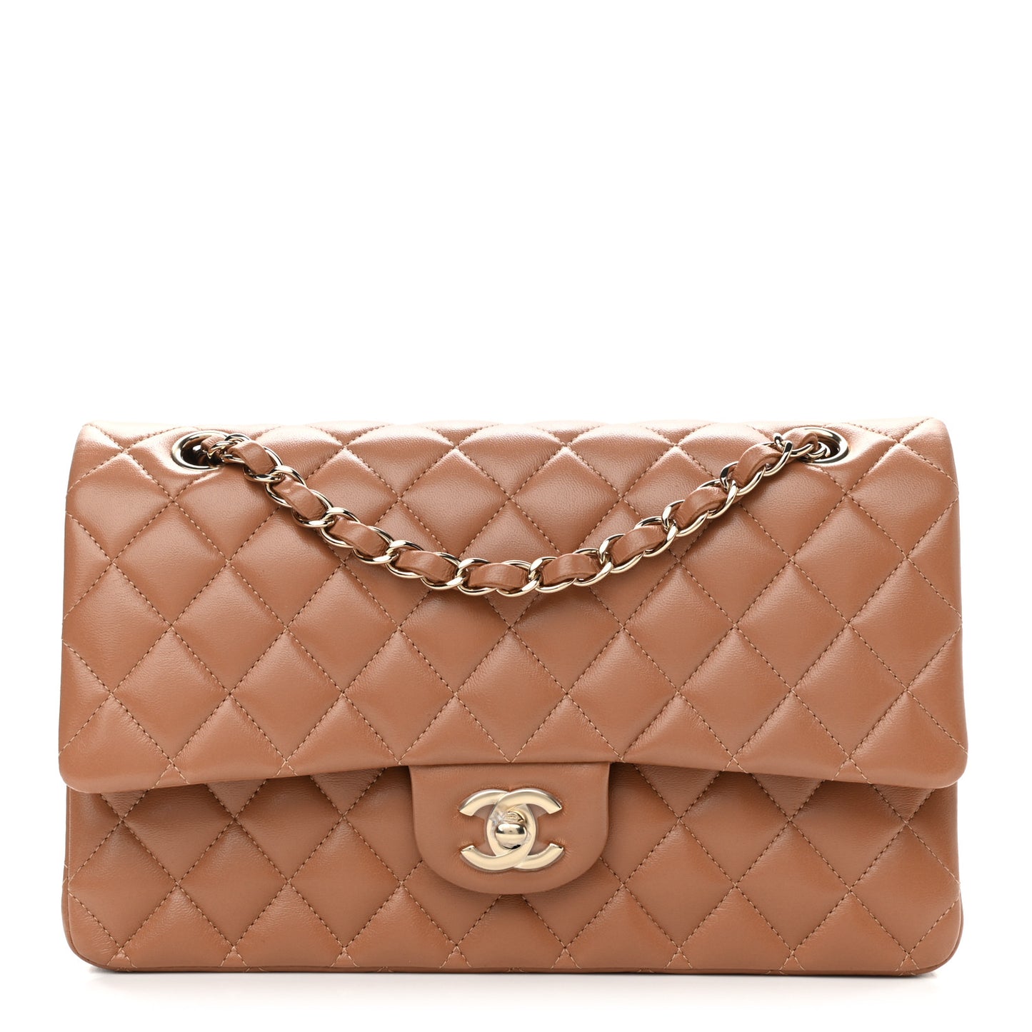 Lambskin Quilted Medium Double Flap Brown