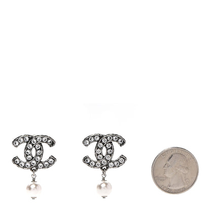 Chanel Ruthenium Crystal Pearl CC Drop Earrings 2 of 5