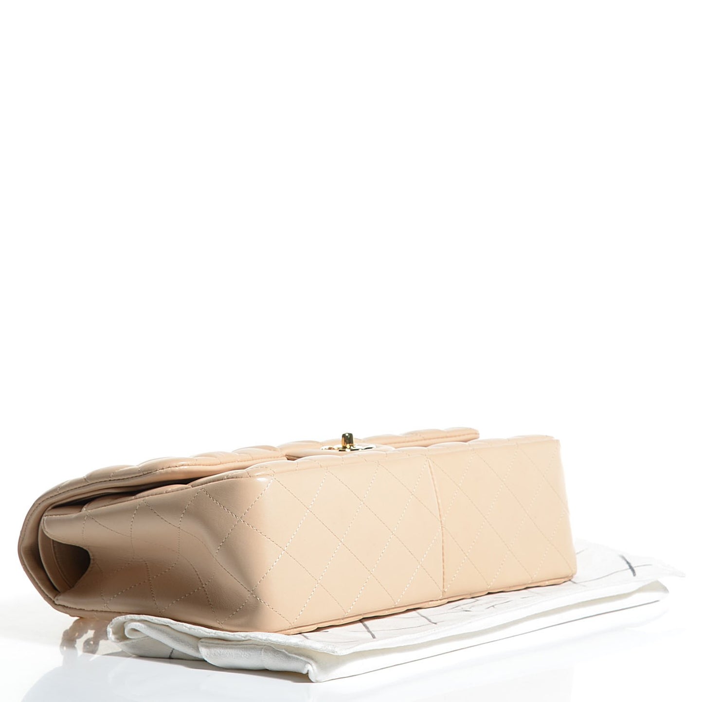 Lambskin Quilted Jumbo Double Flap Beige Clair