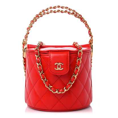 Chanel Patent Calfskin Quilted Top Handle Vanity With Chain Red 1 of 10
