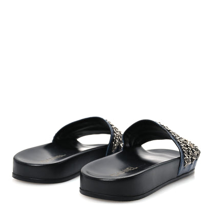 Chanel Fantasy Lambskin Chain Flat Sandals 40 Dark Blue 5 of 11
