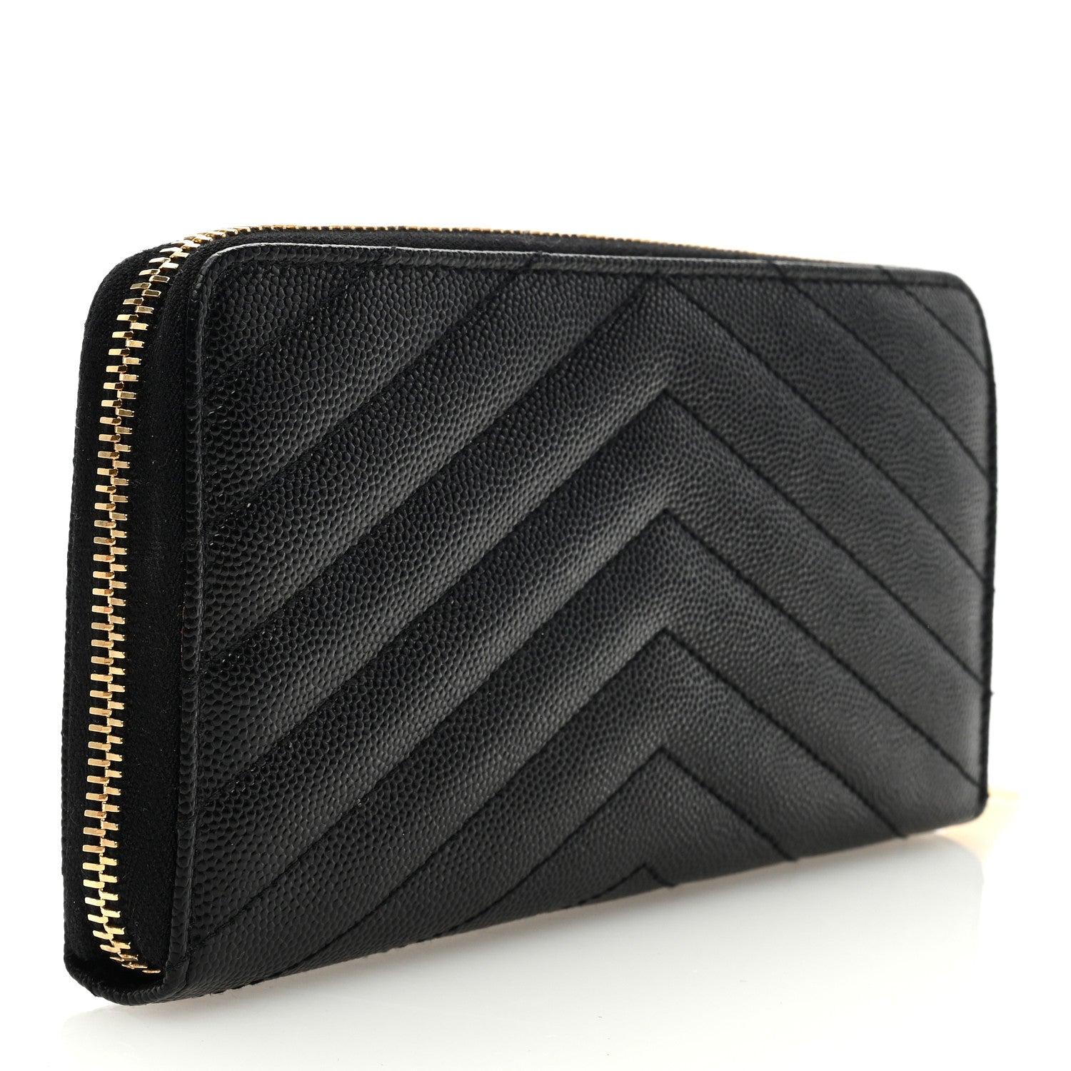 Saint Laurent SAINT LAURENT Grain De Poudre Matelasse Chevron Monogram Zip Around Wallet Black 3 of 6