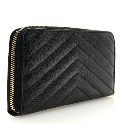 Saint Laurent SAINT LAURENT Grain De Poudre Matelasse Chevron Monogram Zip Around Wallet Black 3 of 6