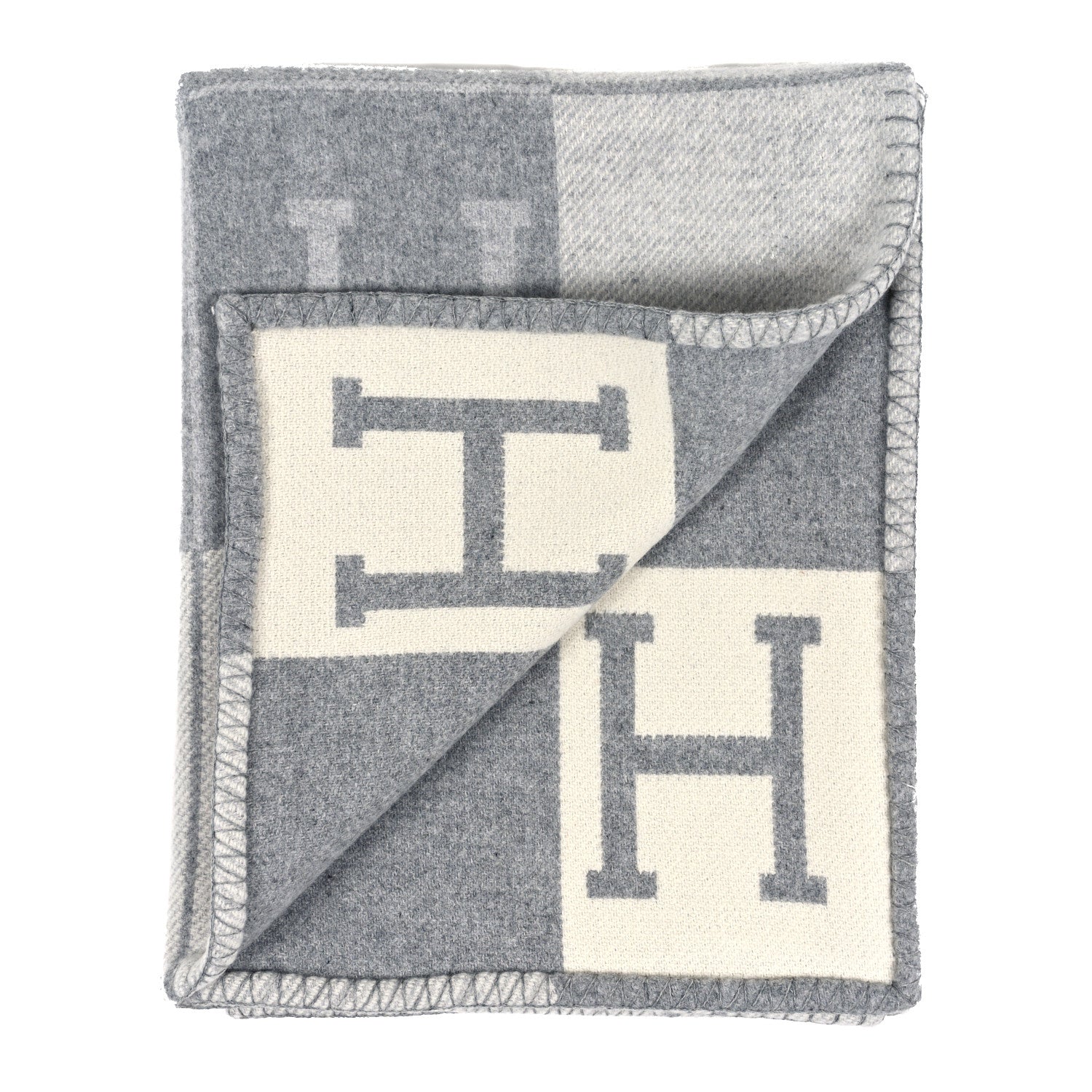 Hermes Wool Cashmere Avalon III Blanket Ecru Gris Clair 2 of 3