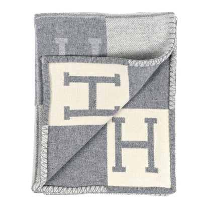 Hermes Wool Cashmere Avalon III Blanket Ecru Gris Clair 2 of 3