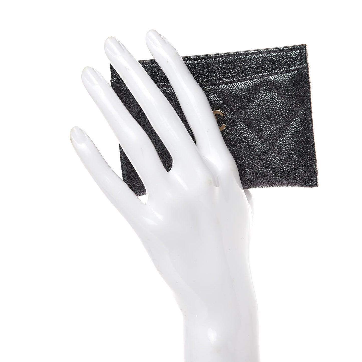 Iridescent Caviar Quilted Card Holder Black