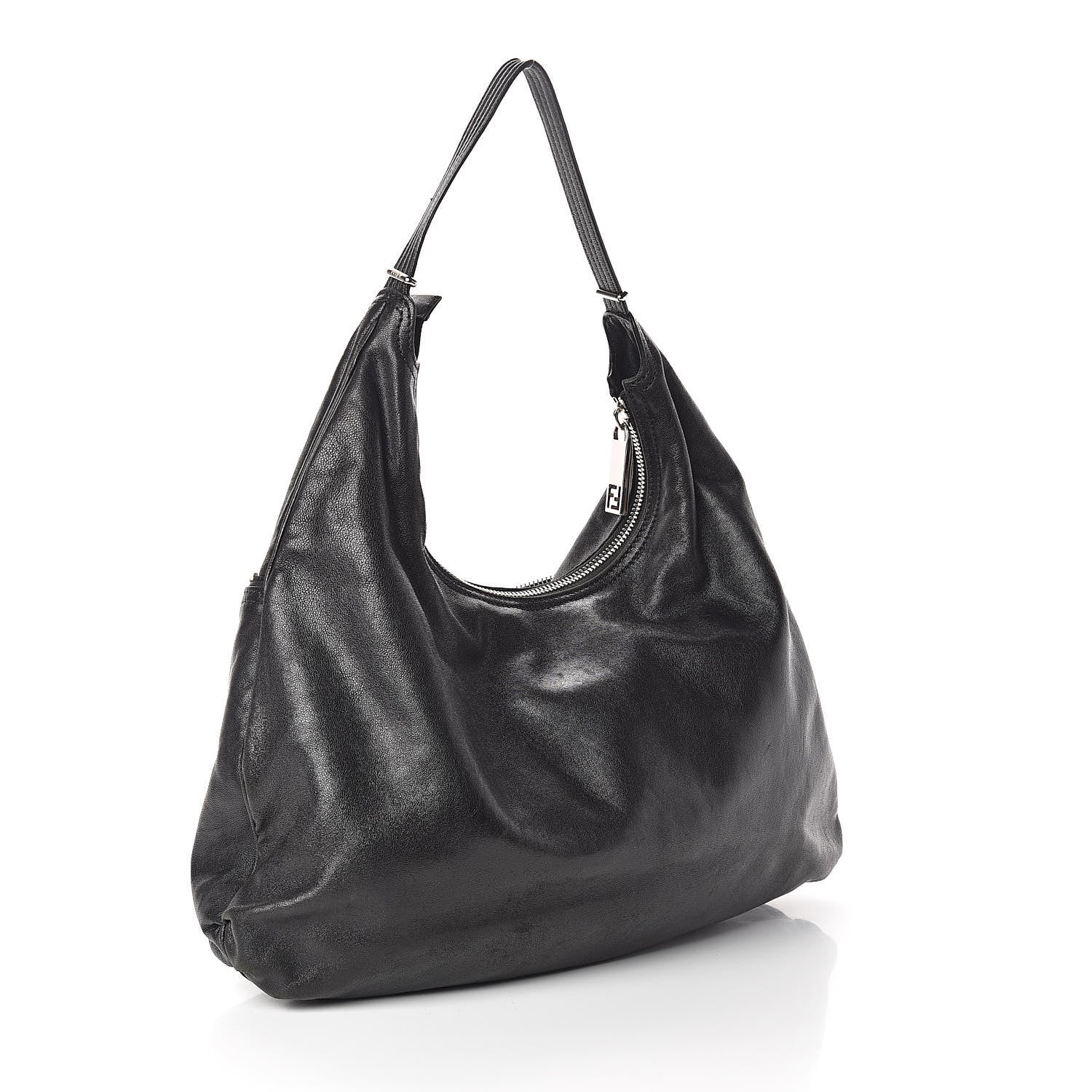 Fendi Sheepskin Zipper Hobo Black 3 of 9
