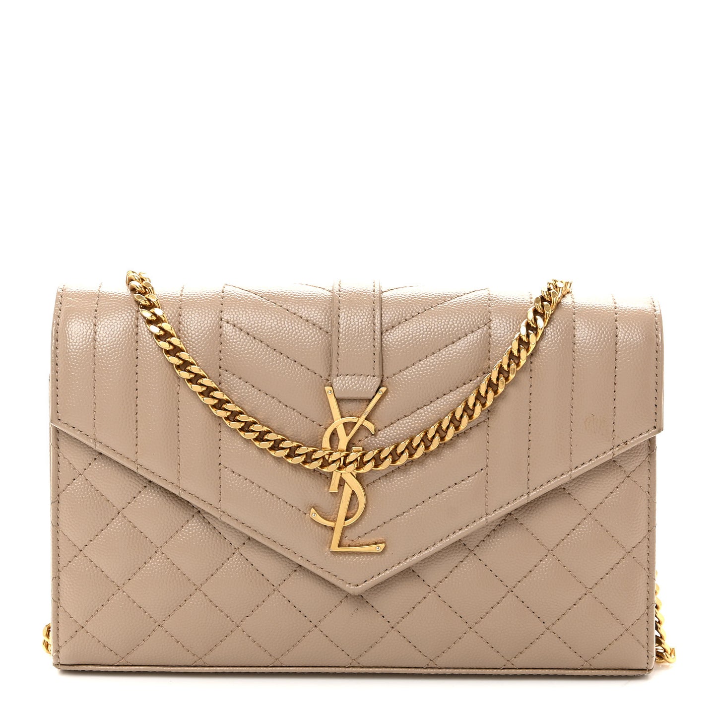 Grain De Poudre Mixed Matelasse Triquilt Monogram Chain Wallet Dark Beige
