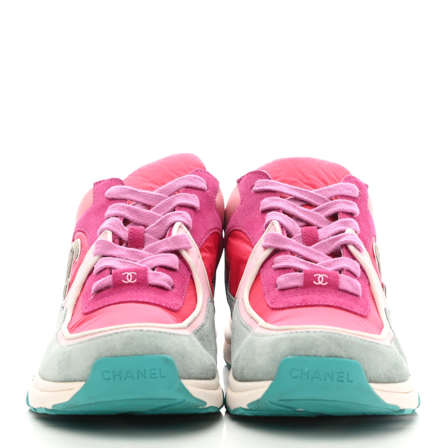 Chanel Nylon Calfskin Suede Womens CC Sneakers 40 Fuchisa Pink 2 of 9