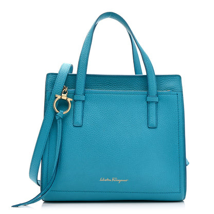 Salvatore Ferragamo Hammered Calfskin Double Handle Small Amy Tote Turquoise 1 of 18