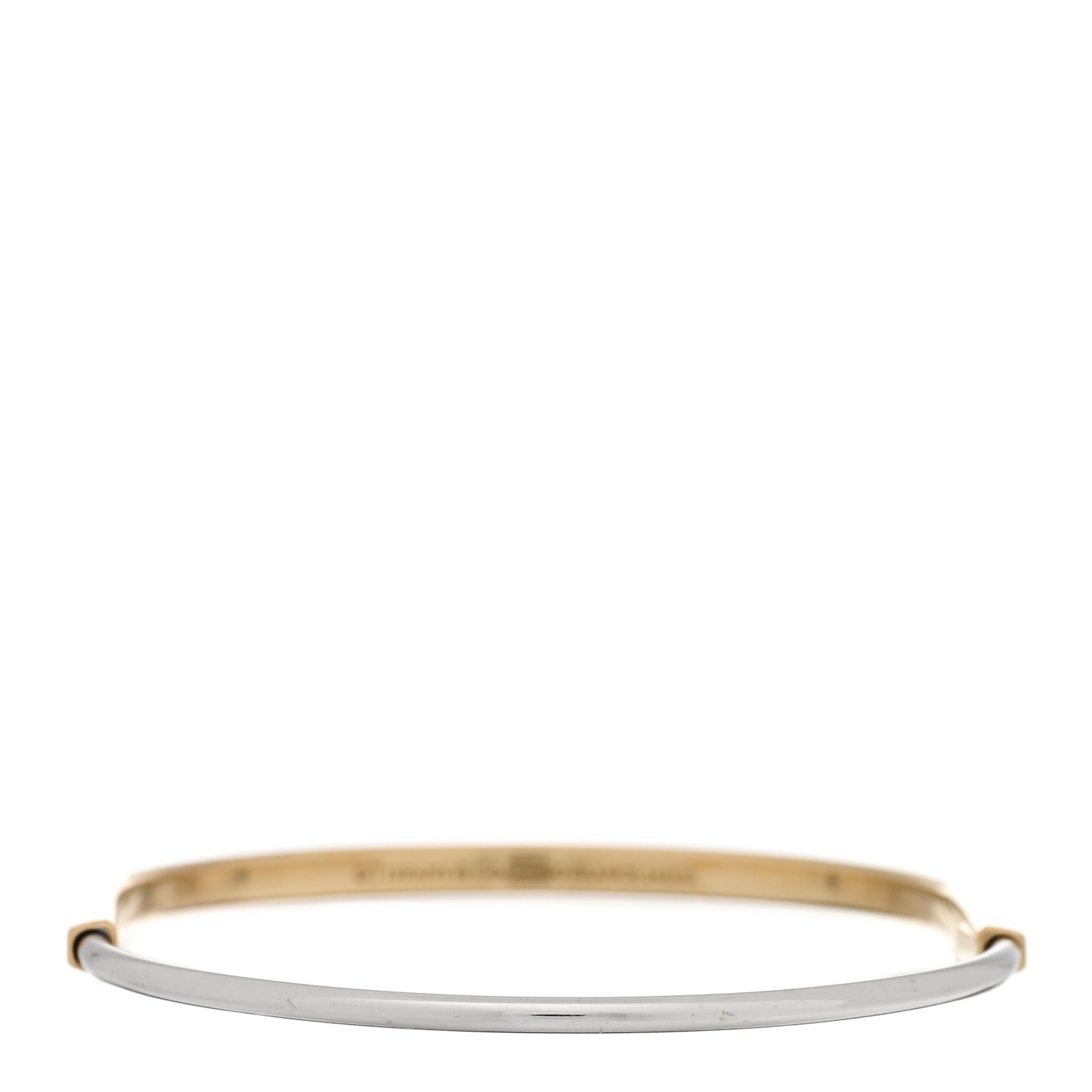 18K Yellow White Gold Tiffany Narrow Lock Bangle Bracelet