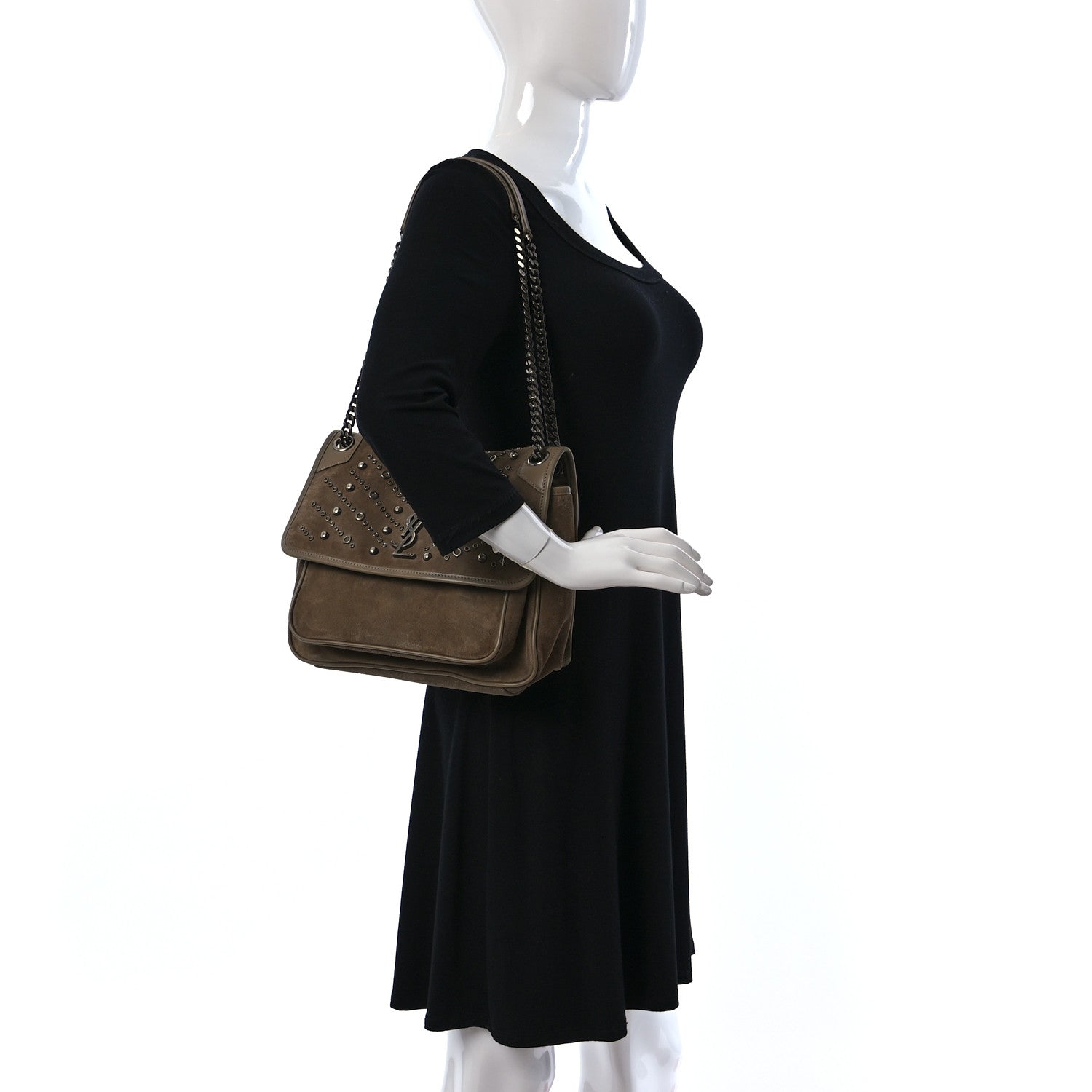 Saint Laurent Suede Matelasse Embellished Monogram Medium Niki Chain Satchel 2 of 11