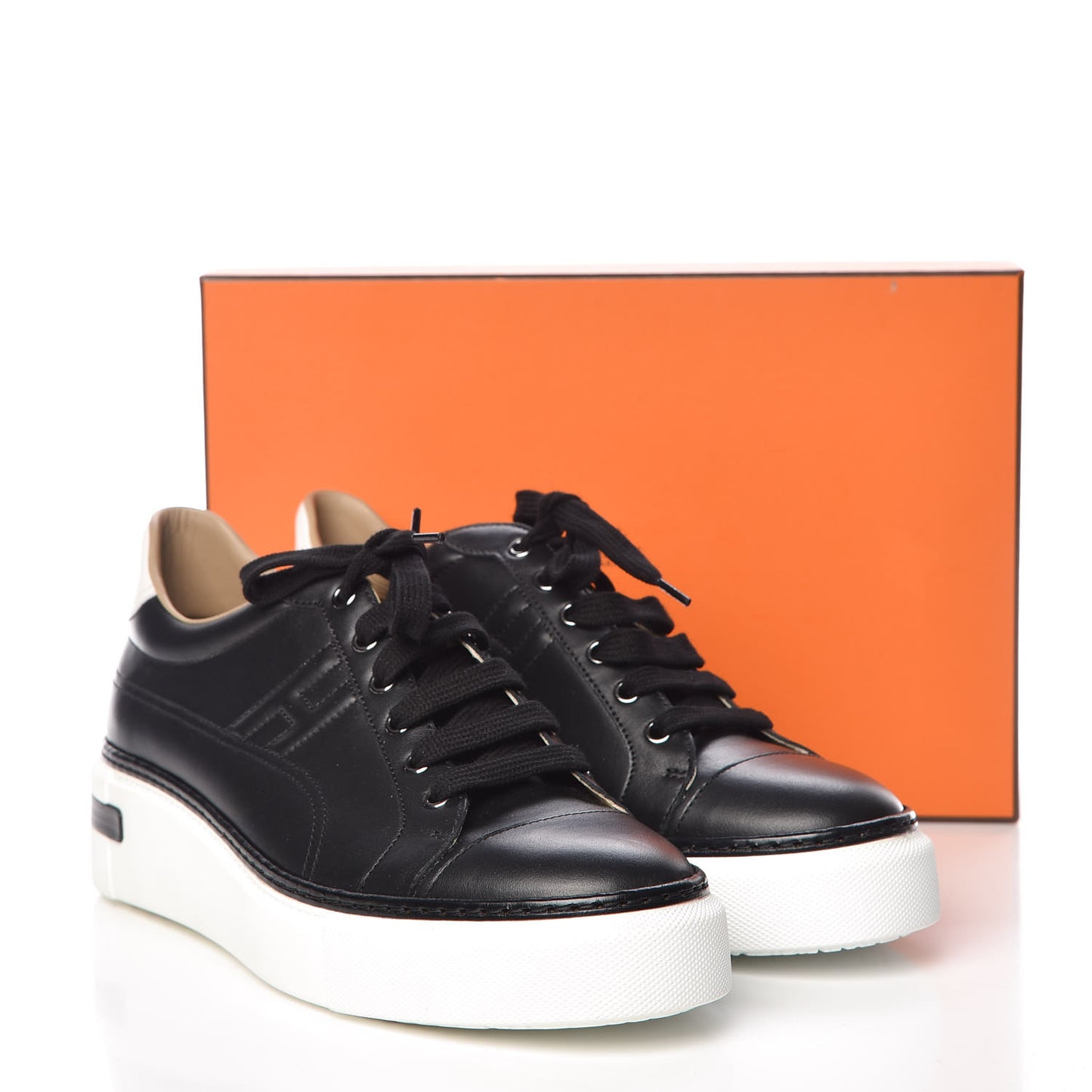Calfskin Polo Sneakers 41 Black White