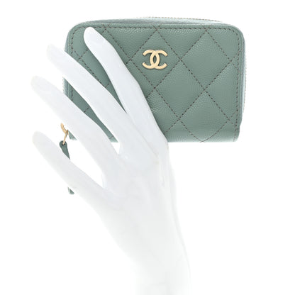 Chanel Caviar Quilted Zip Around Coin Purse Wallet Dark Green 2 of 10