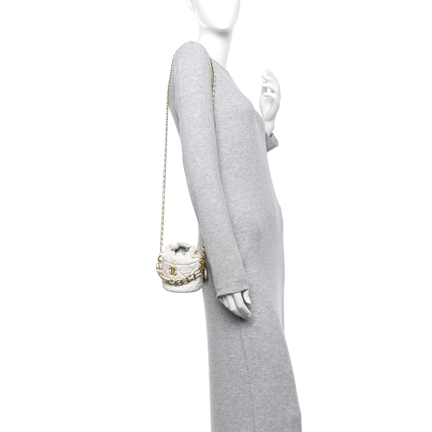 Chanel Caviar Quilted Coco First Bucket Clutch With Chain White 2 of 10