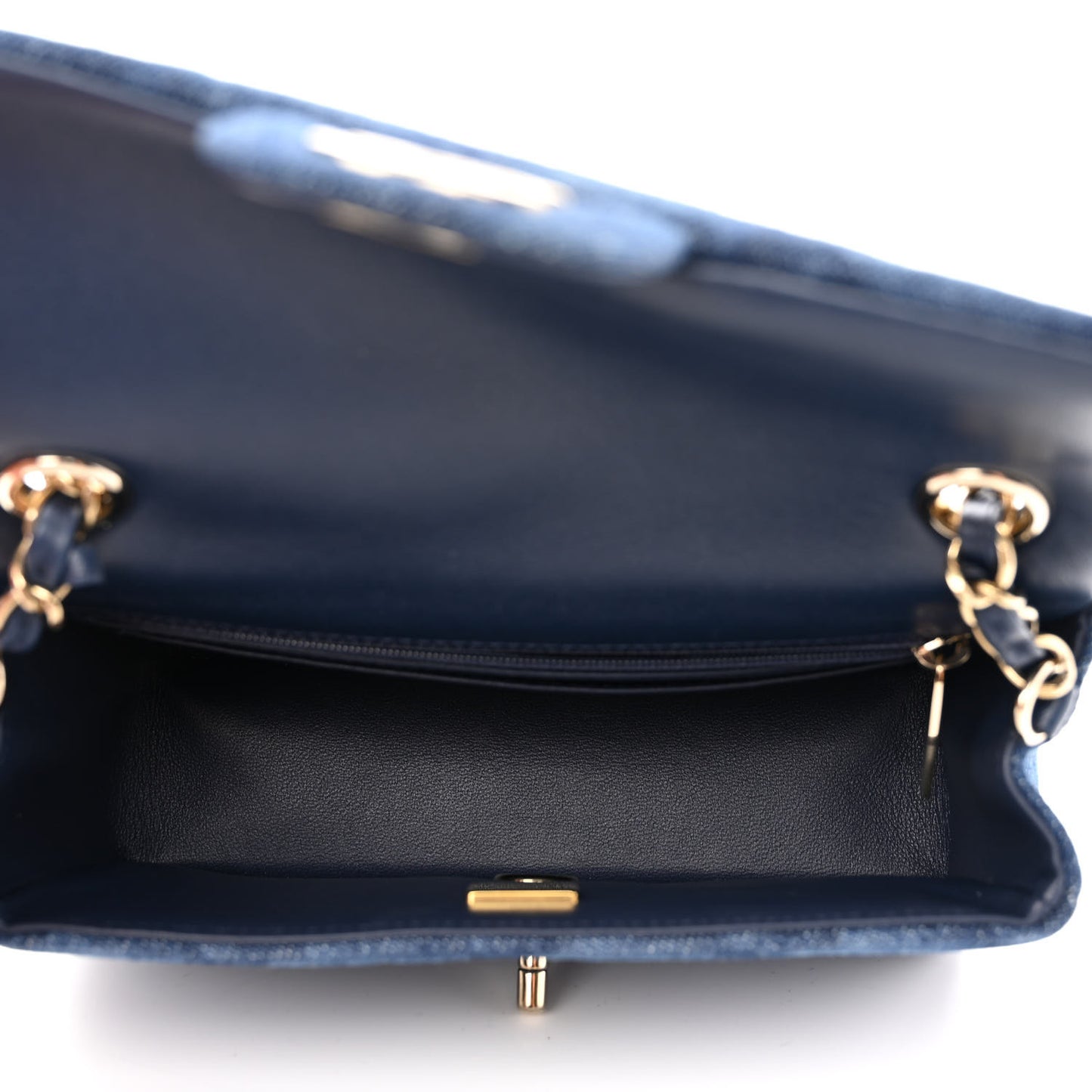 Printed Denim Quilted Mini Rectangular Flap Dark Blue