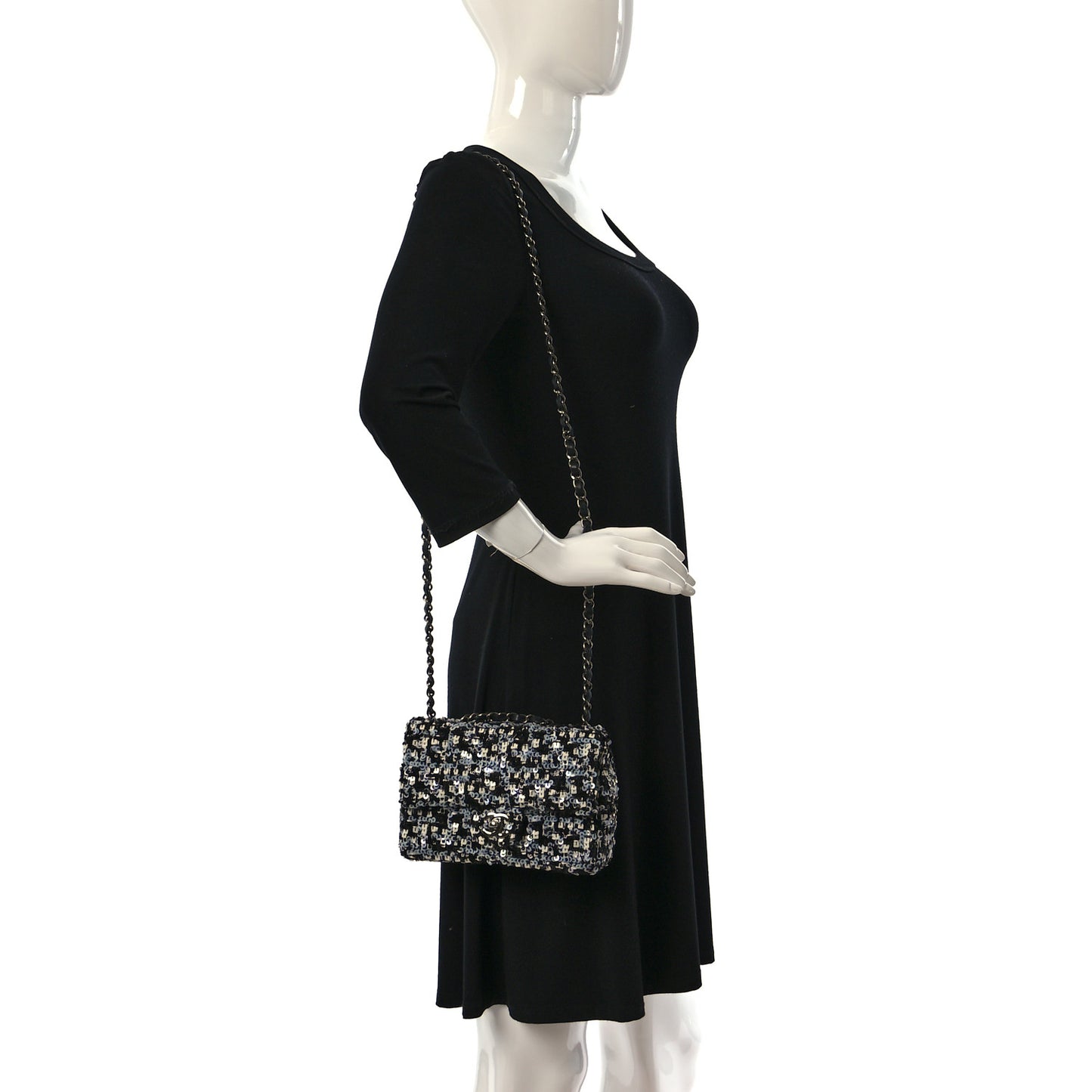 Sequin Lambskin Mini Flap Silver Black