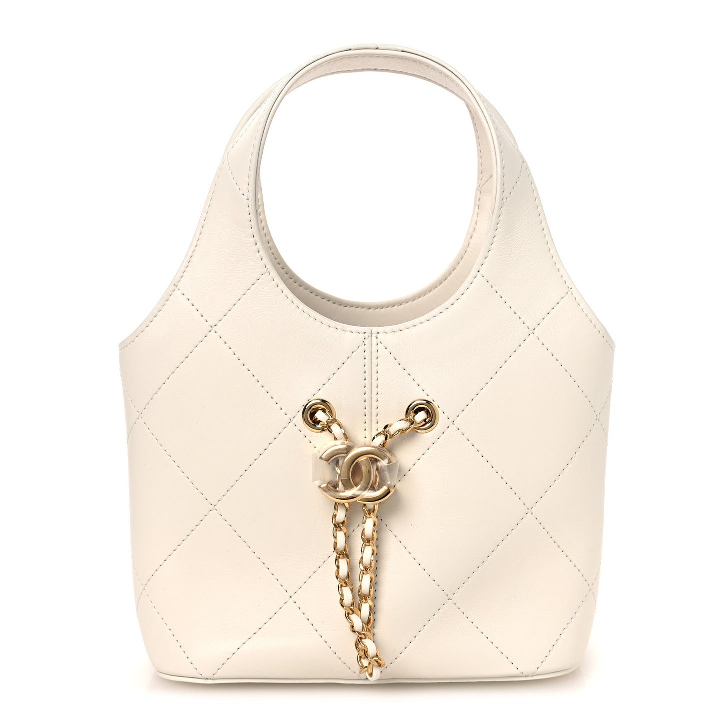 Calfskin Quilted Small Shopping Bag White