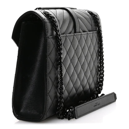 Saint Laurent Grain De Poudre Textured Mixed Matelasse Triquilt Medium Monogram Monochrome Satchel Black 3 of 11
