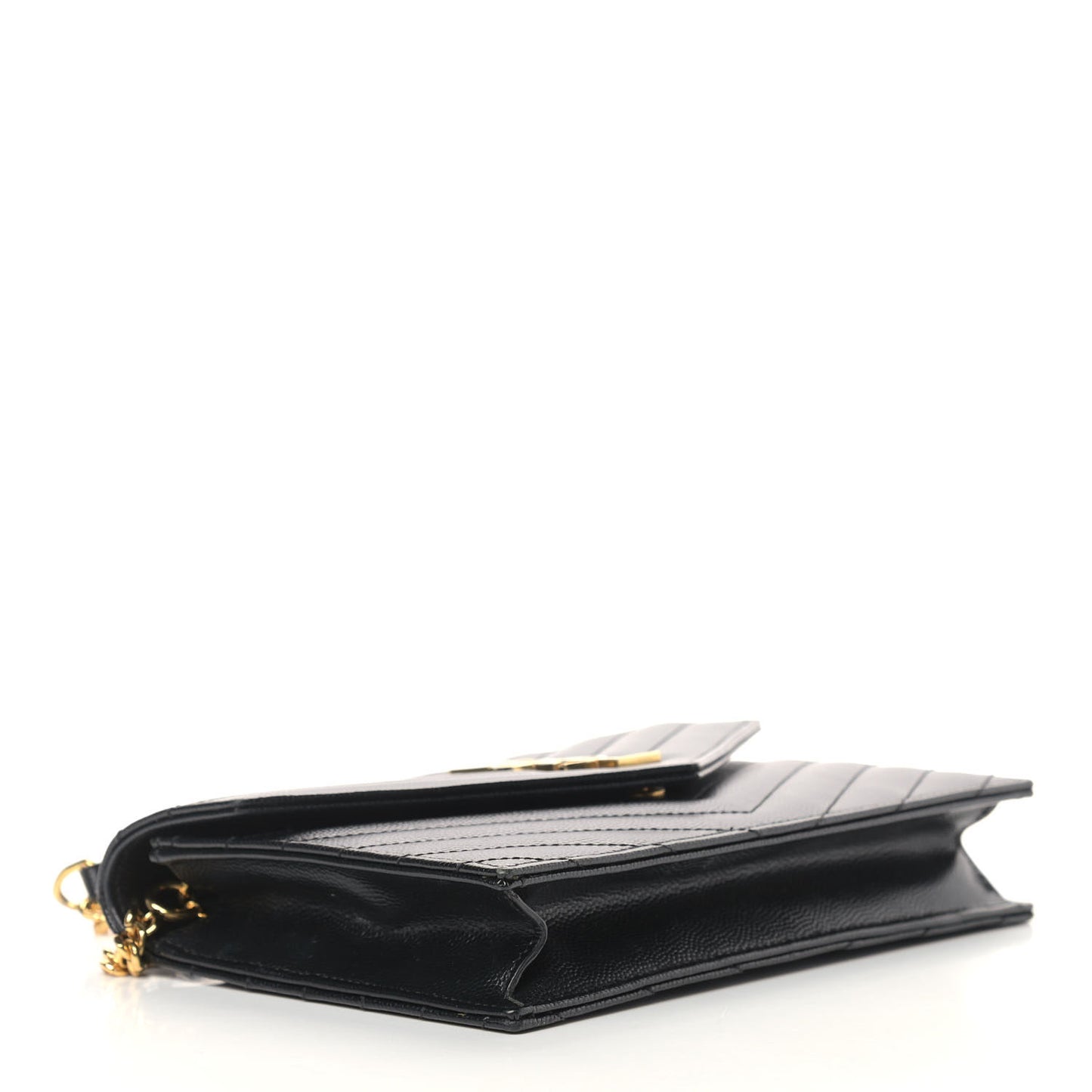 Grain De Poudre Matelasse Chevron Monogram Envelope Chain Wallet Black