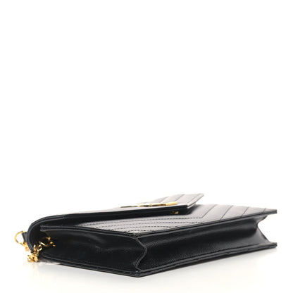 Saint Laurent Grain De Poudre Matelasse Chevron Monogram Envelope Chain Wallet Black 4 of 10