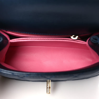 Chanel Goatskin Quilted Extra Mini Rainbow Coco Handle Flap Navy Blue 5 of 11