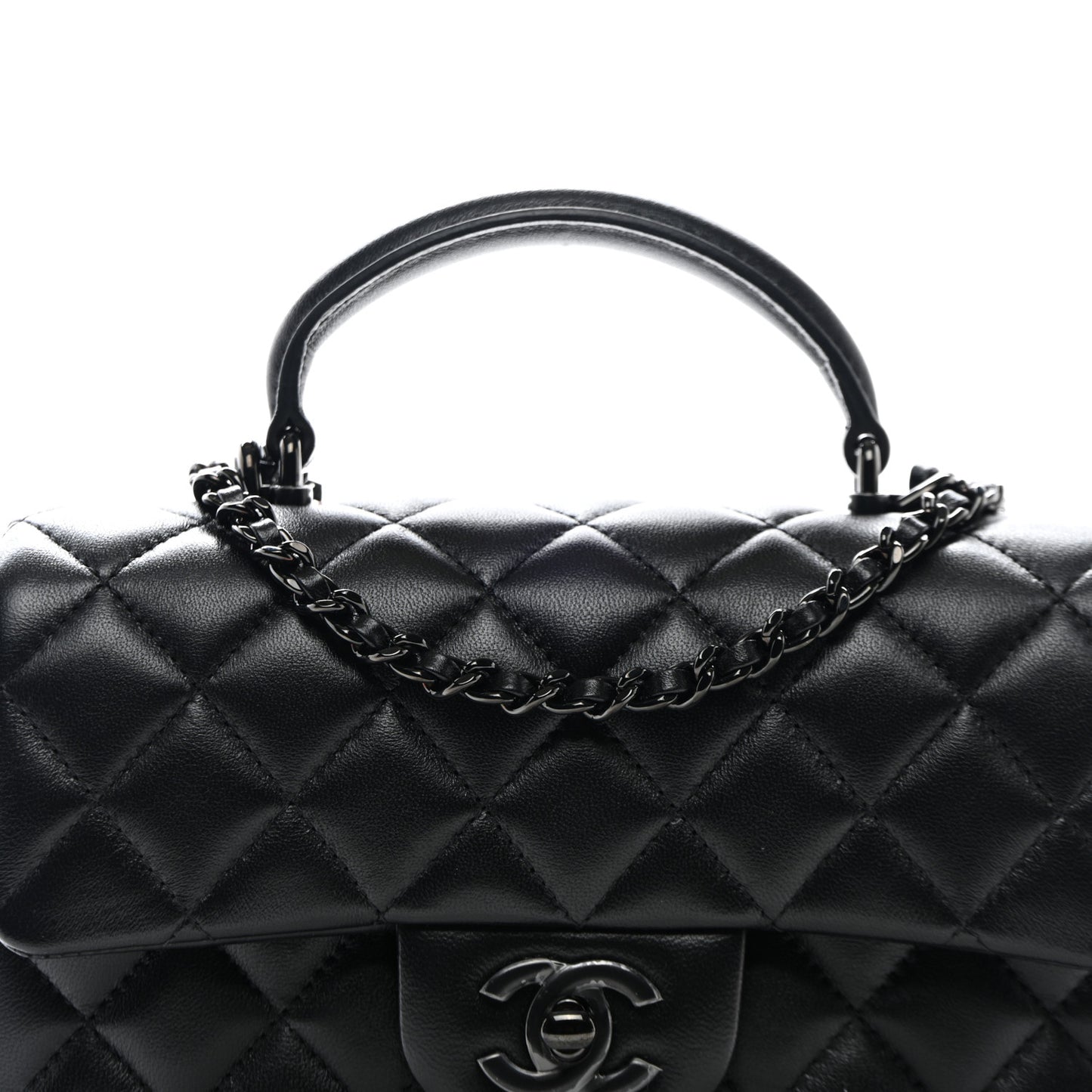 Lambskin Quilted Mini Top Handle Rectangular Flap So Black
