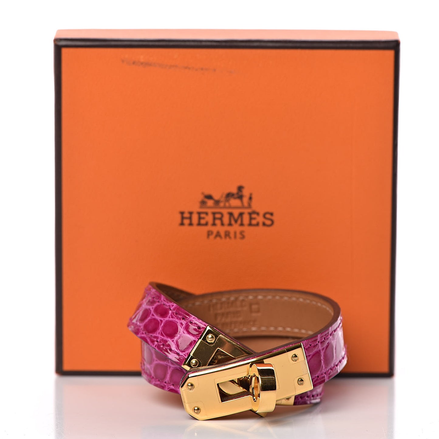 Shiny Alligator Kelly Double Tour Bracelet T1 Rose Pourpre