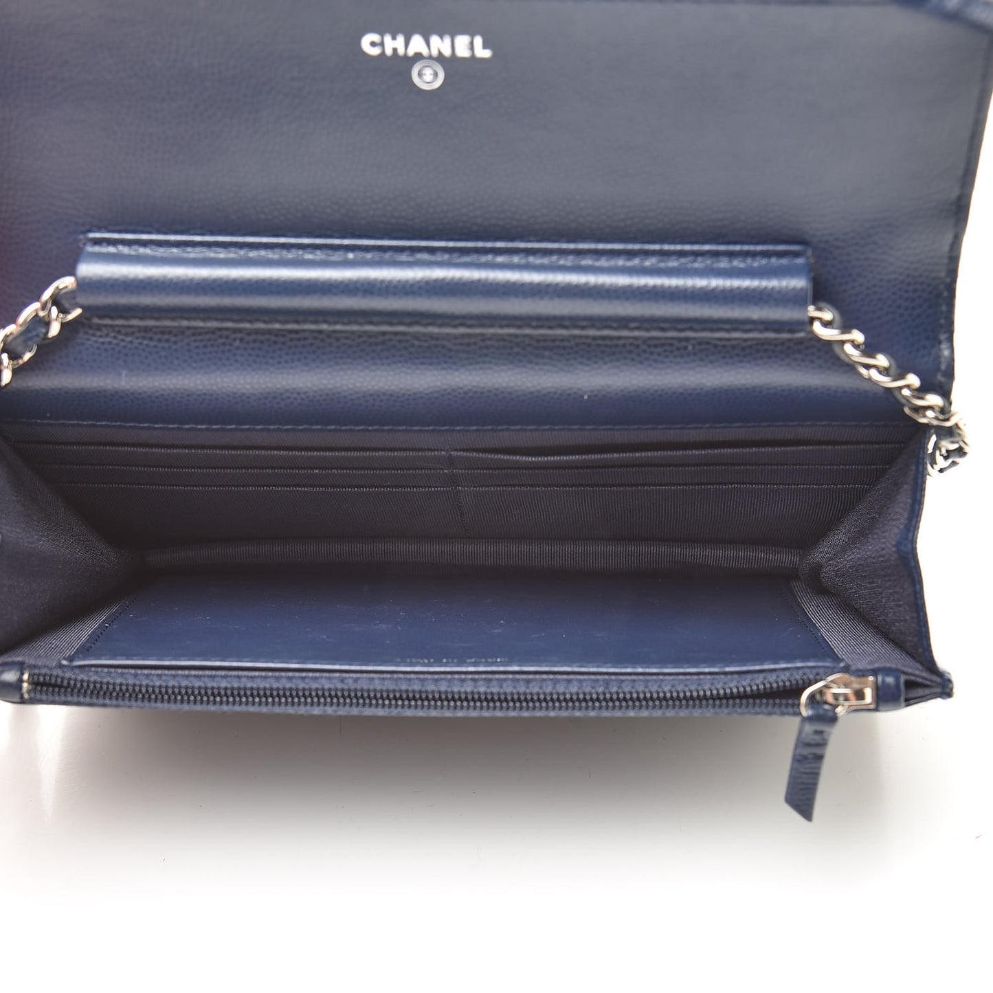Caviar Chevron Quilted Wallet On Chain WOC Navy